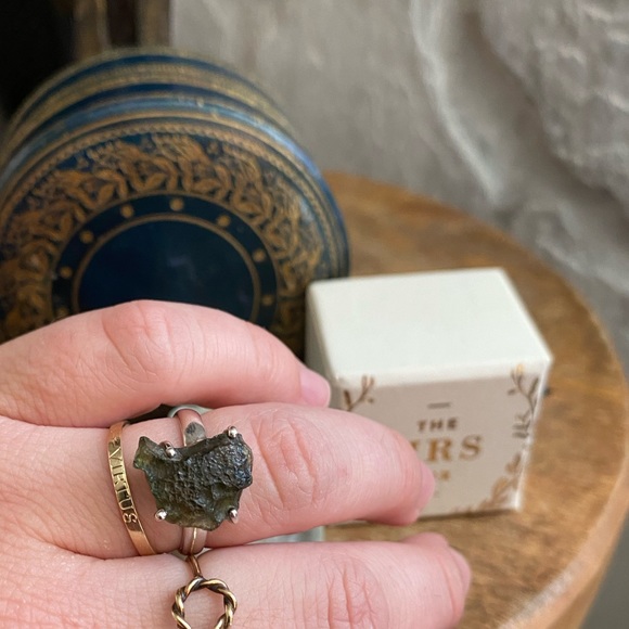 Authentic Genuine Natural Raw Moldavite Sterling Silver Gemstone Ring - Picture 6 of 10